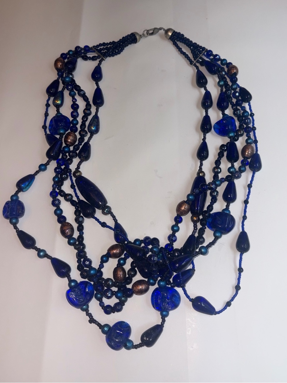 Vintage Y2K cobalt blue Glass Beaded Multi Strand Statement Necklace 2000s